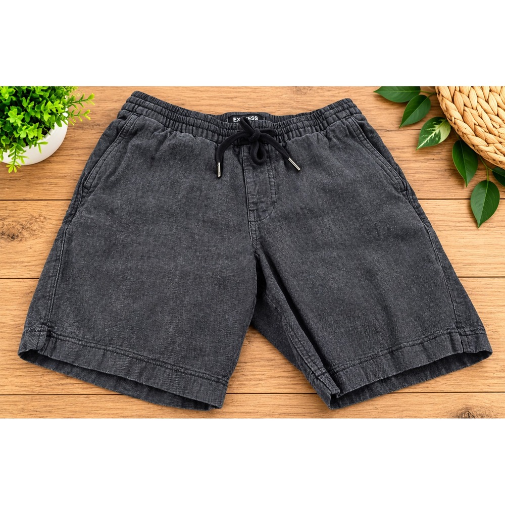 EXPRESS Men's Linen‑Blend Drawstring Pull‑On Shorts – Size S